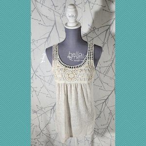 Lonia Ivory 100% Linen Beaded Lace Overlay Tank